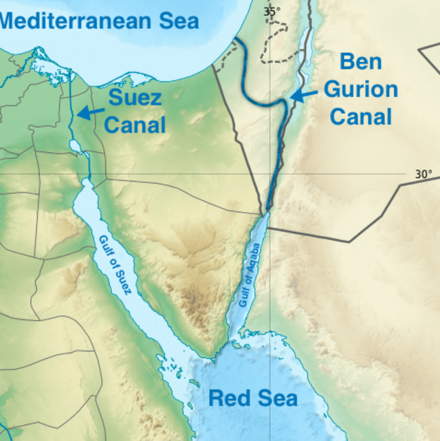 r/MapPorn - Proposed maps of the Ben Gurion Canal, Israel, an alternative to the Suez Canal, Egypt. (1963 Vs Current)