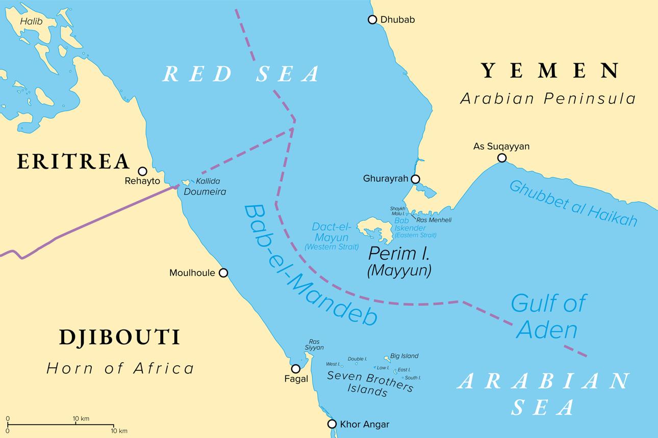 Strait of Bab-el-Mandeb, the Gate of Tears, political map